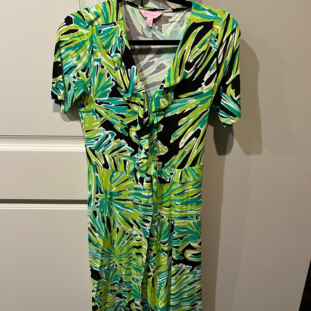 Lilly Pulitzer Green and Gray Leaf Pattern Dress small